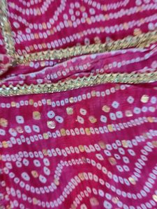 Beautiful Pink Bandhani  duppata with Gold  gotta