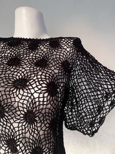 Black Crochet Knit Top