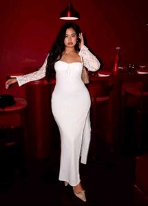 Elegant White Lace Sleeve Maxi Dress