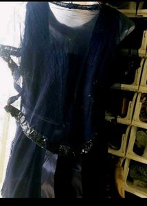 Elegant Navy Lace Evening Gown
