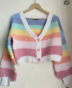 Pastel Rainbow Striped Cropped Cardigan