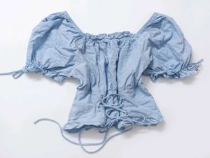 Light Blue Puff Sleeve Square Neck Top