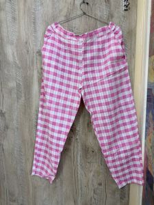 Pink &amp; White Gingham Cropped Shirt pants set