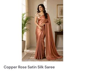 Stunning Copper Rose Satin Silk Saree