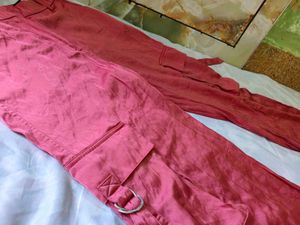 Pink Cargo Pants with Belt Detail
