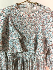 Floral Smocked Pearl Detail Dress