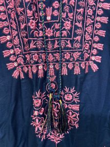Navy Blue Embroidered Kurta Set
