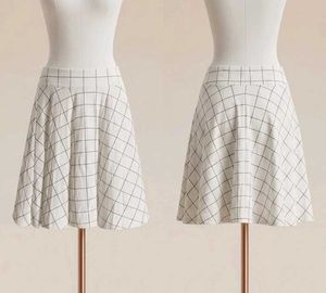 White Grid Print A-Line Skirt