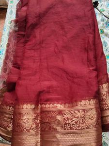 Maroon chiffon silk Saree with Gold Border
