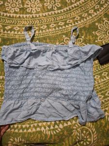 Light Blue Smocked Off-Shoulder Top