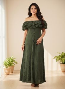 Olive Green Ruffled Maxi Dress