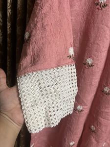 Pink Embroidered Kurta with Lace