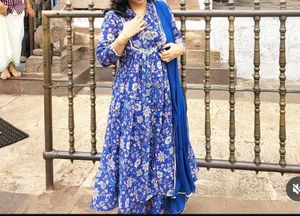 Jansaya brand Blue Anarkali Festival 3pc suit