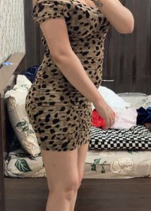Leopard Print Ruched Mini Dress
