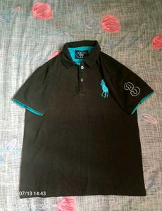 Classic Black Polo Shirt with Teal Accents