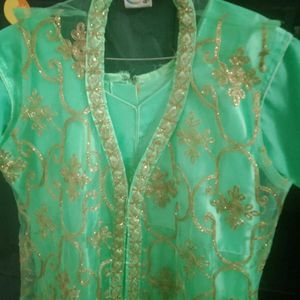 Mint Green &amp; Gold Embroidered Dress