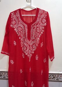 Red Chikankari Kurta