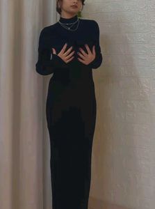 Branded Black Turtleneck Maxi Dress