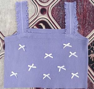 Cute Lavender Ribbed Top with Bows
