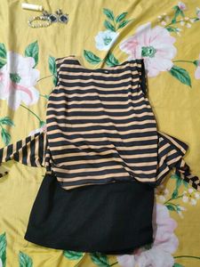 Striped Kurta with Black Skirt Set