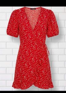 Red Floral Wrap Dress