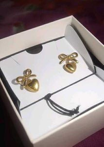 Gold Plated Heart &amp; Bow Stud Earrings by Palmonas