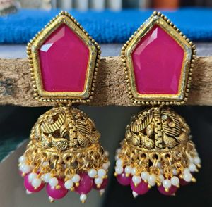 Stunning Pink Jhumka Earrings