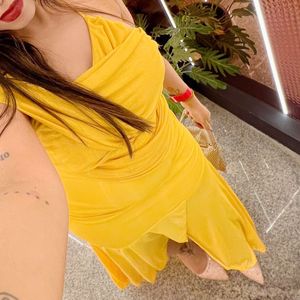 Newme Elegant Yellow Draped Maxi Dress