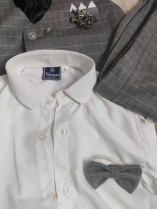 Boys' Grey  White Patterned Shirt