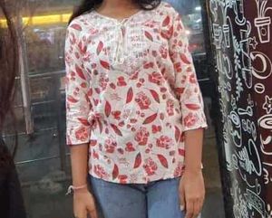 White Kurta with Red Floral Print