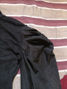 Black Puff Sleeve Mock Neck Dress