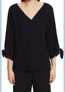 Chic Black V-Neck Top with Tie Sleeves