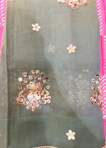Green Saree With Golden Work