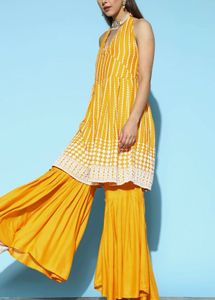 Yellow Kurta Set with White Detailing small size
