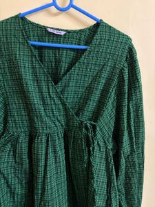 Chic Green Plaid Mini Dress