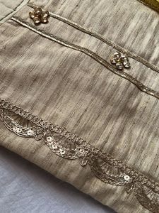 khadi silk Beige Kurta Set with Yellow Dupatta