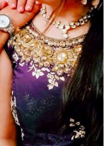 Elegant Embroidered with stone neck design