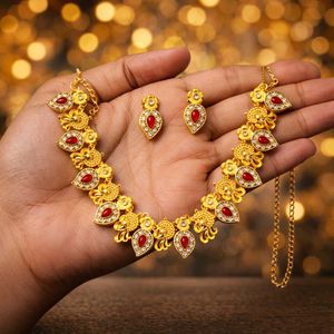 Gold Plated Necklace with Earrings Set