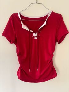 Chic Red Lace-Up Top