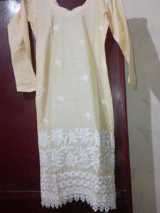 Cream Embroidered Kurti