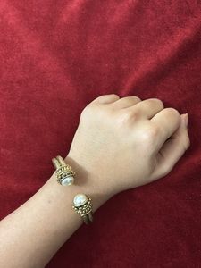 Elegant Pearl & Gold Tone Cuff Bracelet