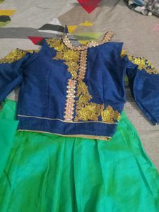 Royal Blue & Green Embellished Lehenga Set