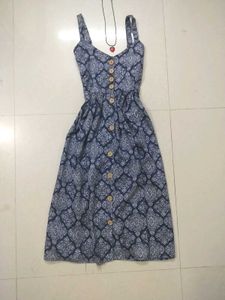 Blue Patterned Button-Down Dress