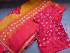 Orange Nd Red Combination Bandini Sari With Blouse