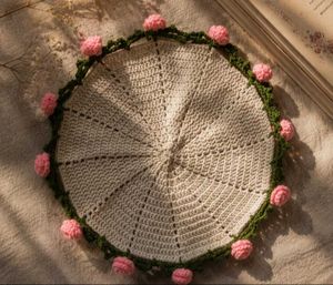 Crocheted Pink Rose Bouquet coaster