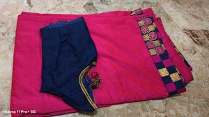 Vibrant Pink Saree with Blue Blouse