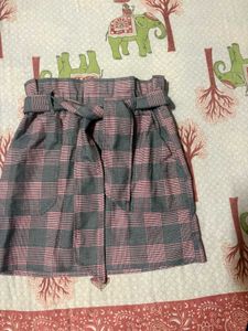 Plaid Mini Skirt with Belt