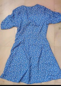 Trendy Blue Ditsy Floral Wrap Mini Dress