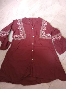 Maroon Embroidered Kurta