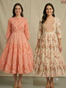 combo set of 2 cotton Print flared kurta